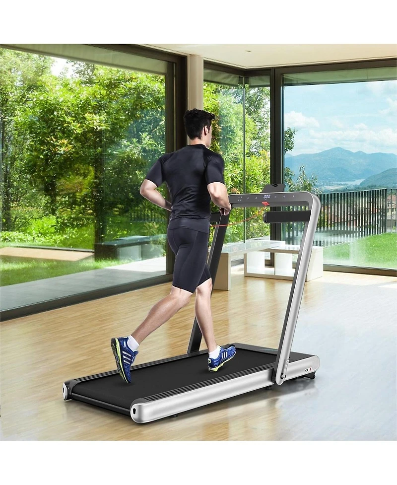4.75HP 2 In 1 Folding Treadmill with Remote App Control-Silver
