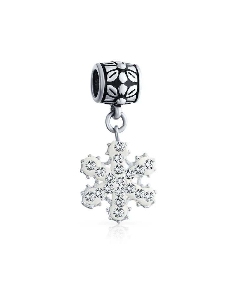 Bling Jewelry Frozen Winter Crystal Dangle Holiday Party Christmas Snowflake Bead Charm For Sterling Silver European Bracelet