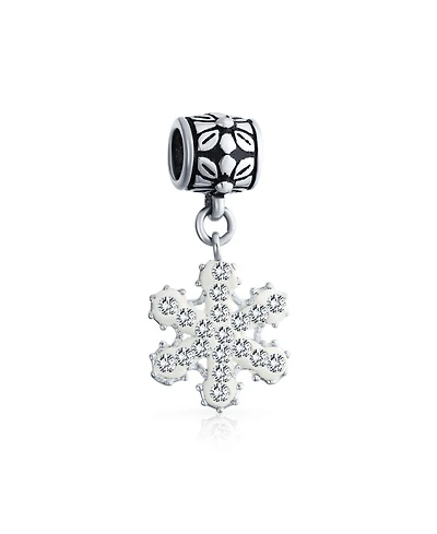 Bling Jewelry Frozen Winter Crystal Dangle Holiday Party Christmas Snowflake Bead Charm For Sterling Silver European Bracelet