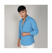 Men's Sky Blue Textured Micro Buffalo Check Shirt