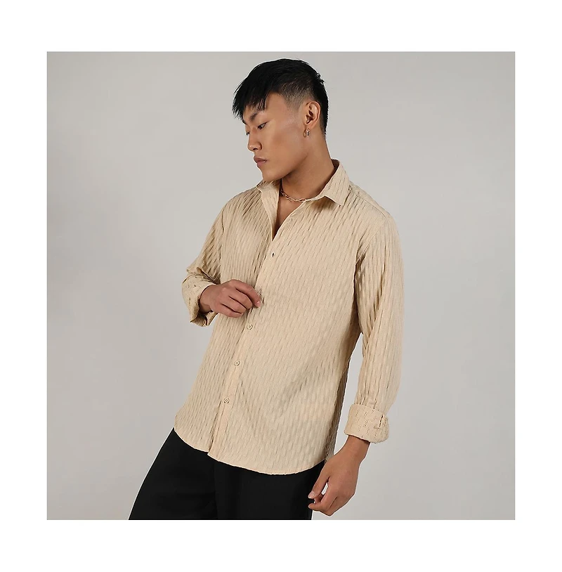 Men's Butter Yellow Crinkled-Weave Shirt