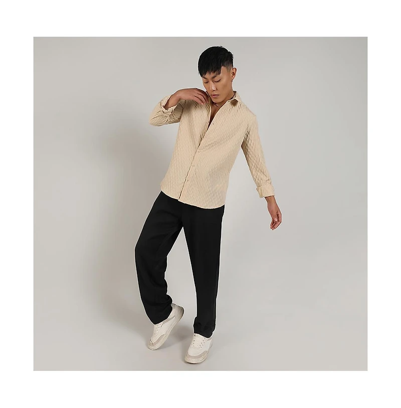 Men's Butter Yellow Crinkled-Weave Shirt