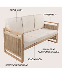 Jonathan Y Arwen Modern Bohemian Roped Acacia Wood Outdoor Loveseat with Cushions
