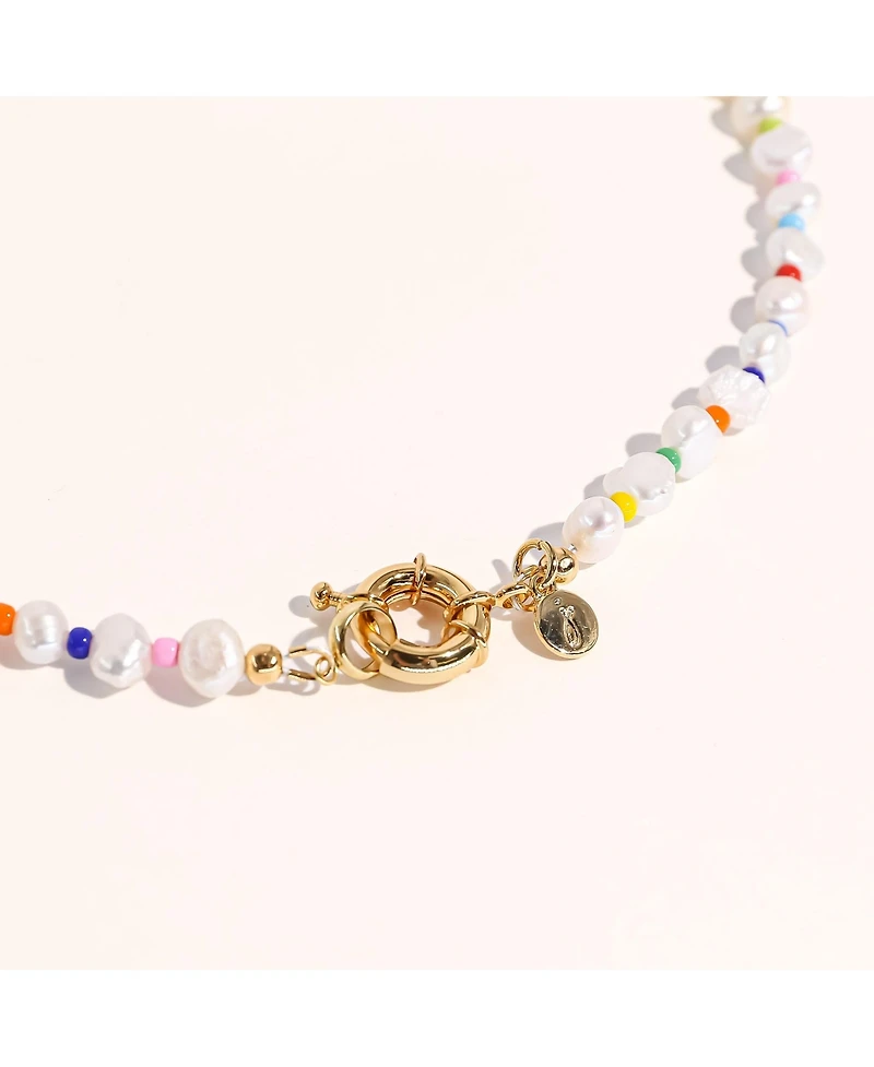 18K Gold Plated & Freshwater Pearls Amber Rainbow Necklace