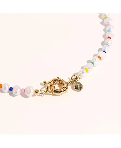 18K Gold Plated & Freshwater Pearls Amber Rainbow Necklace