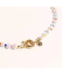 18K Gold Plated & Freshwater Pearls Amber Rainbow Necklace