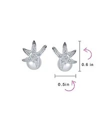 Bling Jewelry Nautical Round White Simulated Pearl Starfish Drop Earrings Sterling Silver