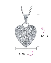Bling Jewelry Elegant Large Pave Cubic Zirconia Cz Puff Heart Shape Pendant Necklace Sterling Silver Filigree Back