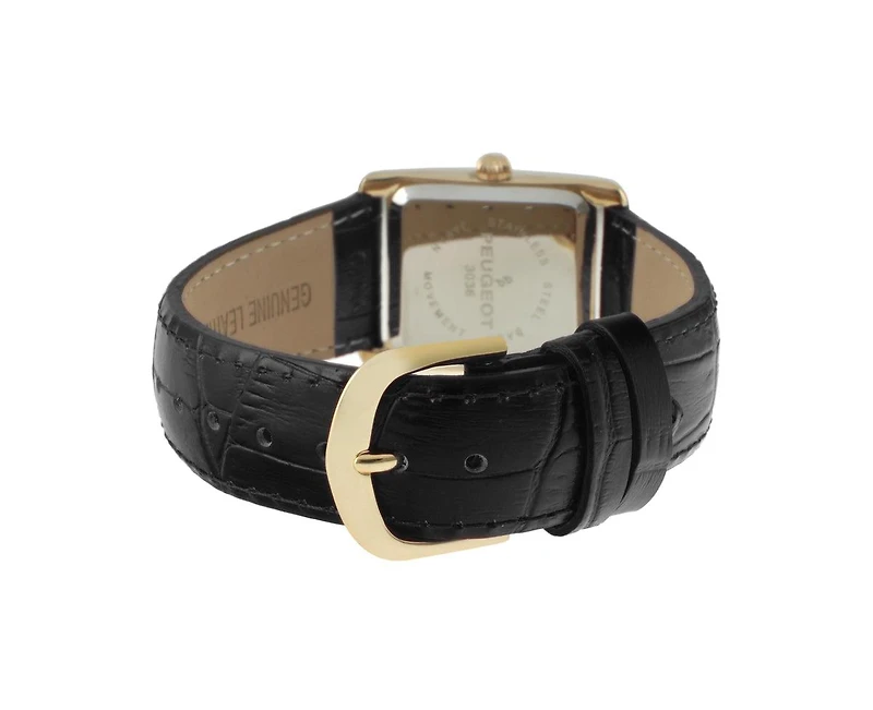 Peugeot Women's Tank Watch Roman Dial Black Leather Strap