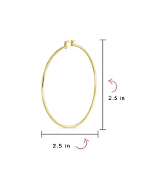 Bling Jewelry Minimalist Lightweight Round Thin Tube Big Large Hoop Earrings Yellow Gold Plated Brass 2.5 Inch Diameter