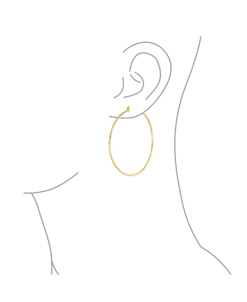 Bling Jewelry Minimalist Lightweight Round Thin Tube Big Large Hoop Earrings Yellow Gold Plated Brass 2.5 Inch Diameter