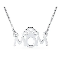 Bling Jewelry Heart Inspirational Message Block Letters Words Royal Queen Mom Crown Necklace Pendant Mother Sterling Silver Name Style