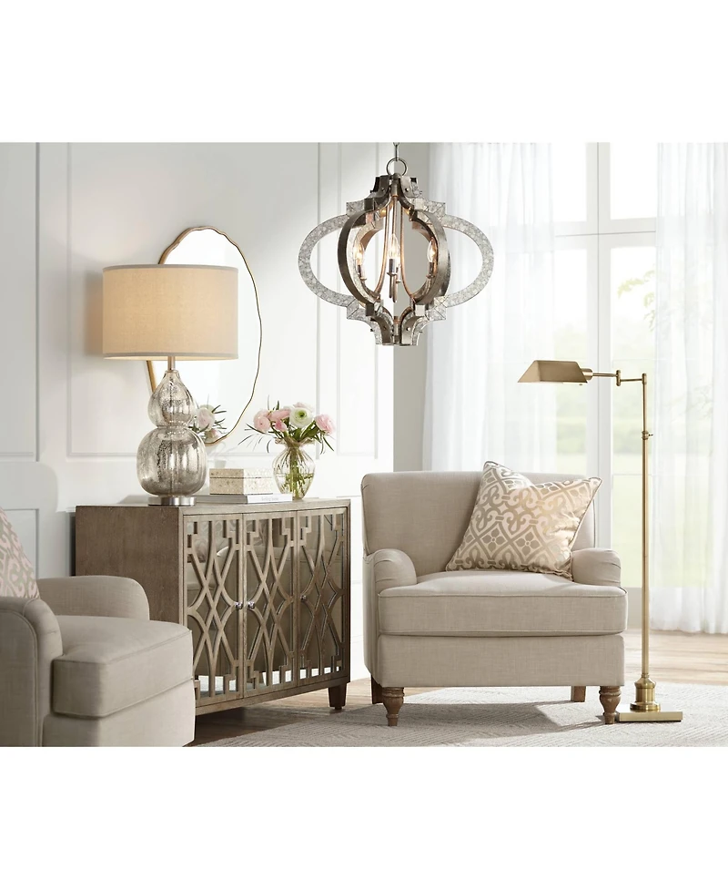 Regency Hill Industrial Adjustable Swing Arm Pharmacy Floor Lamp with Usb Charging Port 54" Tall Aged Brass Living Room Reading