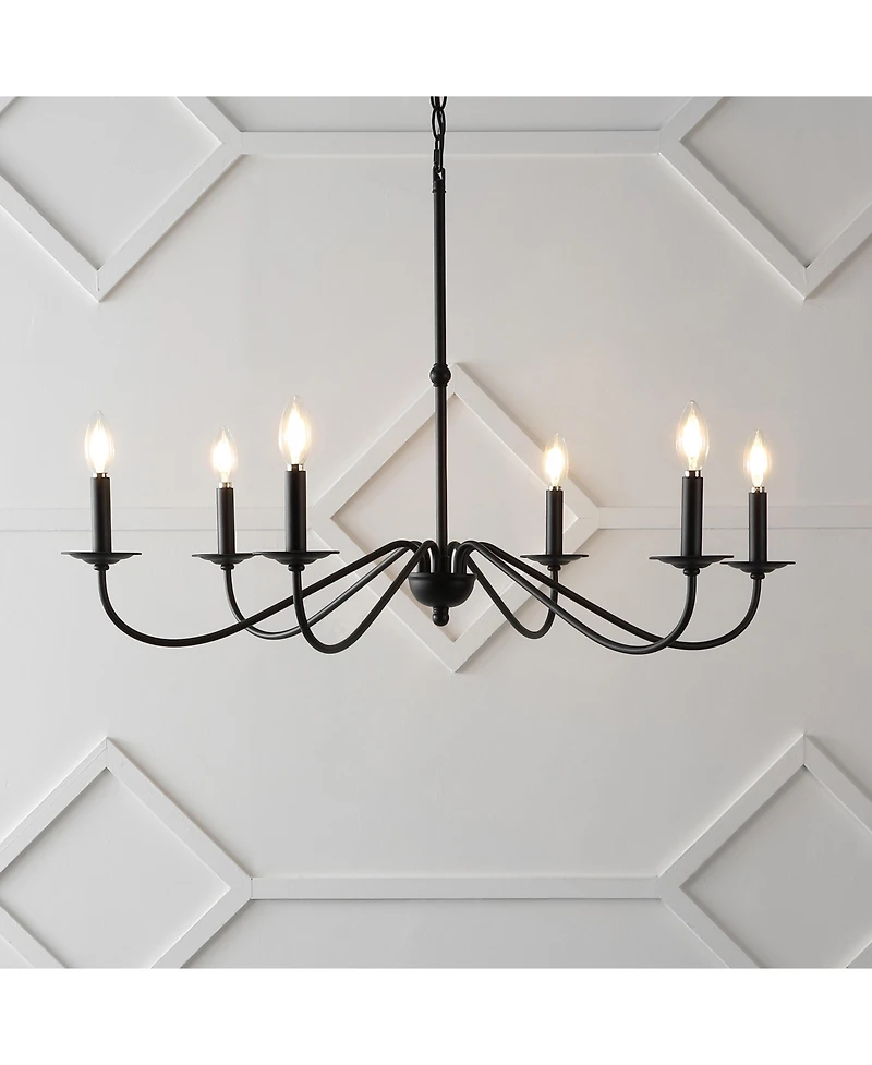 Jonathan Y Wicklow 34.75" 6-Light Bohemian Farmhouse Iron Led Chandelier, Black/Brass Gold