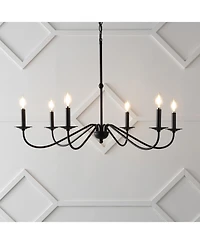 Jonathan Y Wicklow 34.75" 6-Light Bohemian Farmhouse Iron Led Chandelier, Black/Brass Gold