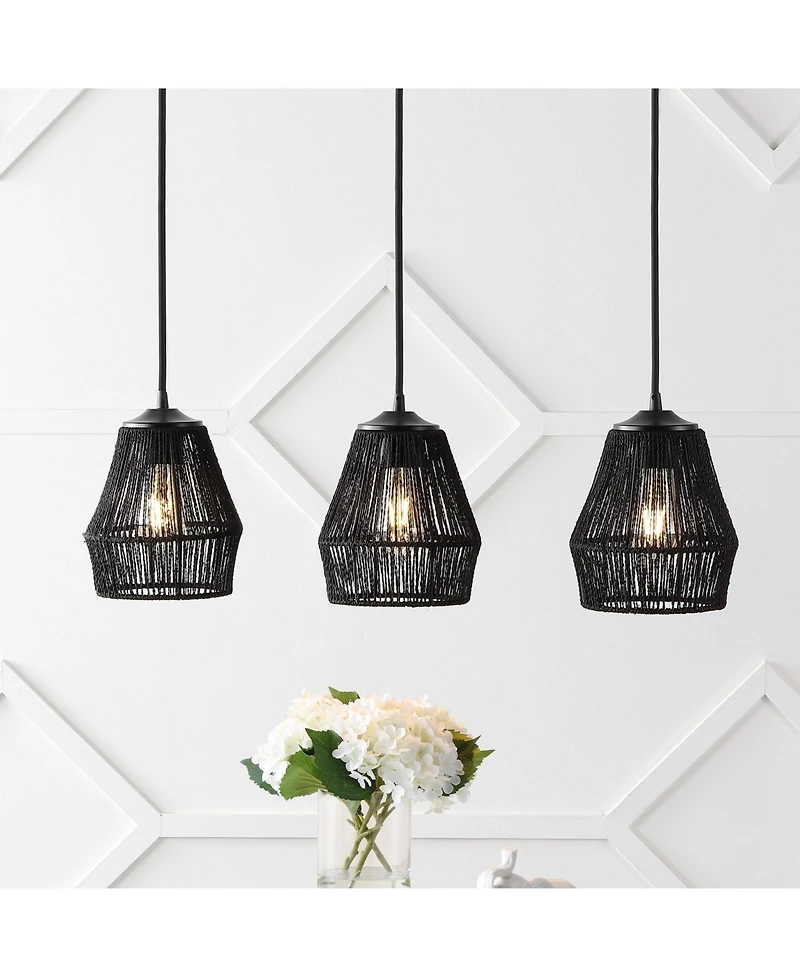 Jonathan Y Ibiza Island 30" 3-Light Woven Rope/Metal Bohemian Coastal Led Linear Pendant, Black