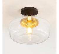 Jonathan Y Marfa 14" Glass/Iron Farmhouse Modern Led Flush Mount, Nickel