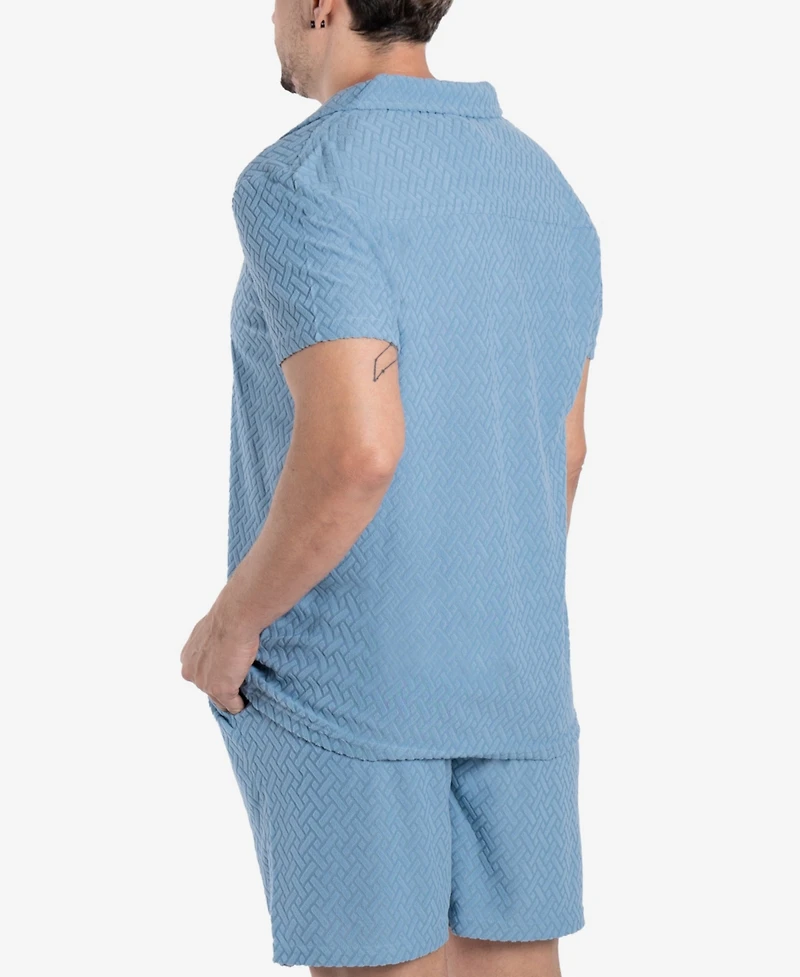 Spring + Mercer Men's Casual Textured Camp Collar Short Sleeve Button-Up Shirt