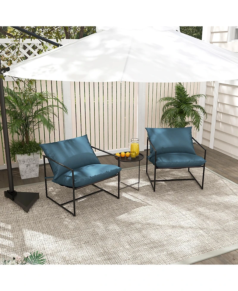 Skonyon 2 Pieces Sling Accent Chair Leisure Chair with Weatherproof Seat Fabric Indoor Outdoor-Navy