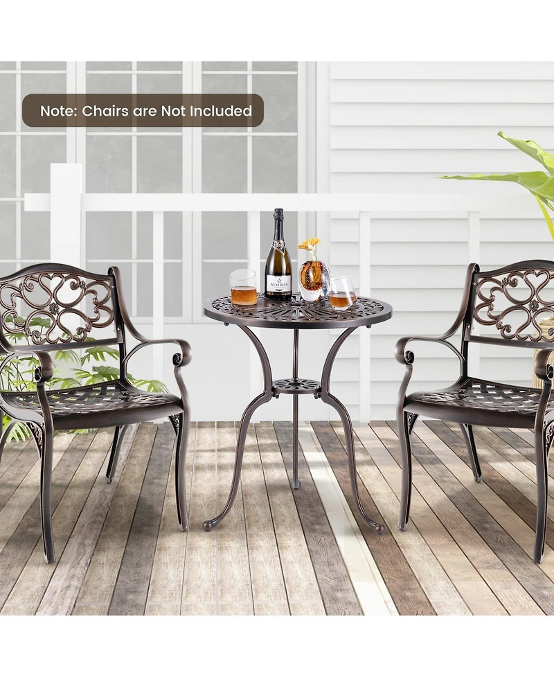 Skonyon 24 Inch Round Cast Aluminum Table Patio Dining Bistro Table with 2 Inch Umbrella Hole-Copper