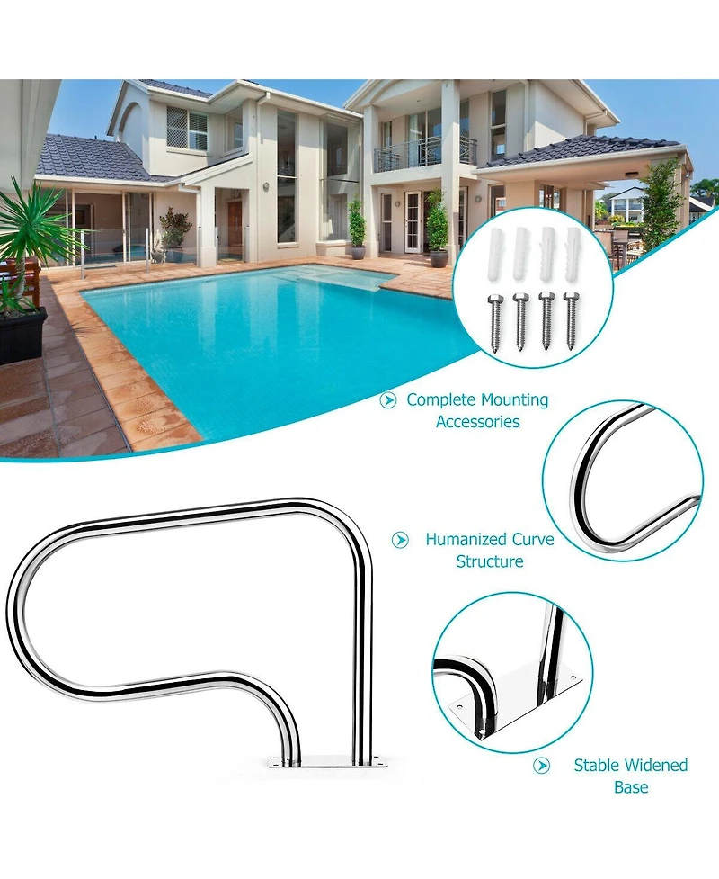 Skonyon Stainless Steel Swimming Pool Hand Rail with Base Plate
