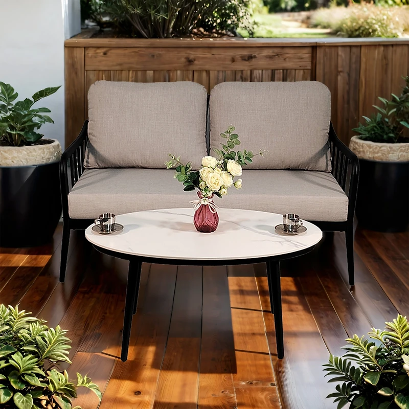 Streamdale Modern Patio Set with Sunbrella Cushions & Marble Table