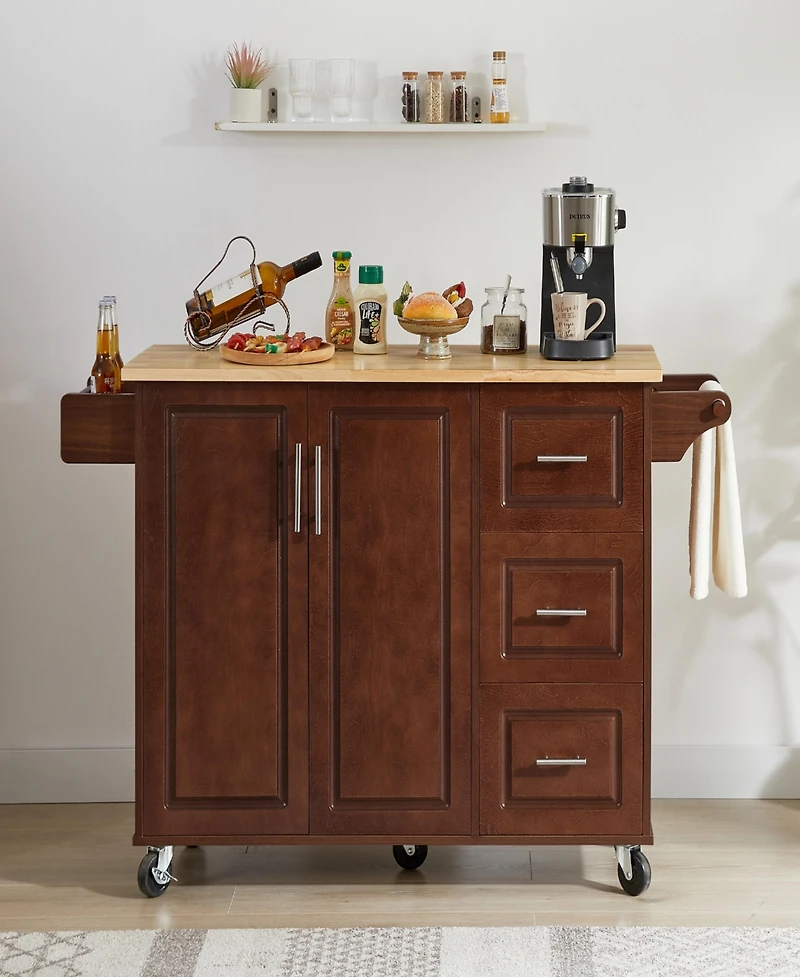 Streamdale Drop Leaf Rolling Kitchen Island with Storage