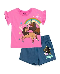 Afro Unicorn Toddler Girls T-Shirt and Chambray Shorts Outfit Set