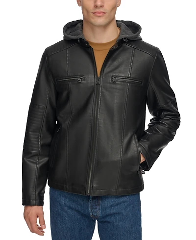 Levi's Men's Faux-Leather Hooded Zip Jacket