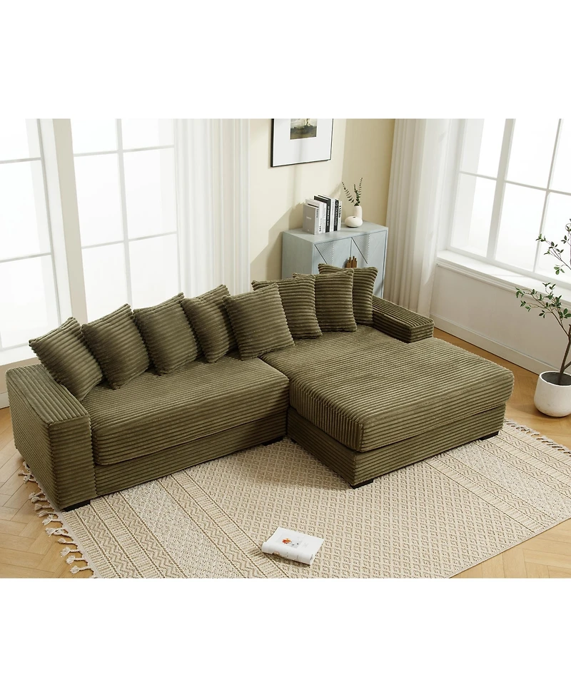 Streamdale Green Oversized Corduroy L-Shaped Chaise Daybed Sofa (8 Pillows)