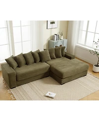 Streamdale Green Oversized Corduroy L-Shaped Chaise Daybed Sofa (8 Pillows)