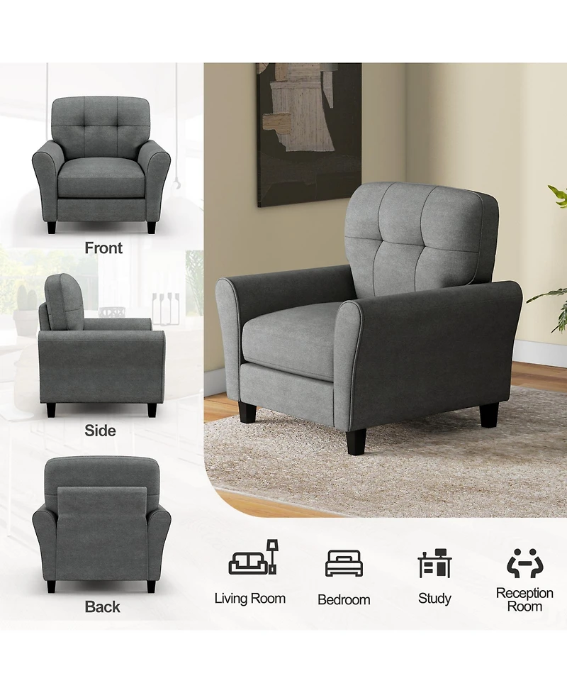 Sugift Modern Upholstered Accent Chair with Rubber Wood Legs
