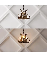 Jonathan Y Nelle 11.5" Adjustable Resin Antler 3-Light Led Chandelier, Brown