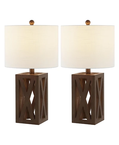 Jonathan Y Stewart 21.5" Farmhouse Wood Led Table Lamp, Black (Set of 2)