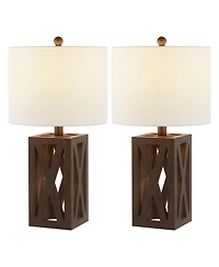 Jonathan Y Stewart 21.5" Farmhouse Wood Led Table Lamp, Black (Set of 2)