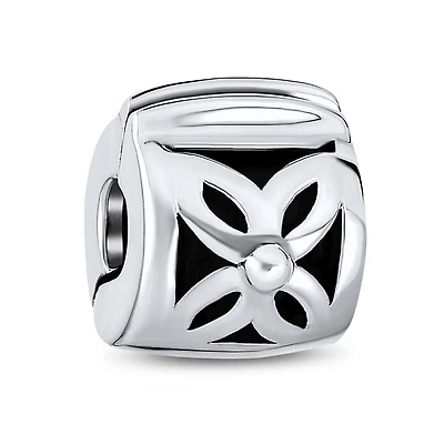 Bling Jewelry Floral Daisy Spacer Stopper Barrel Bead Charm Oxidized Sterling Silver Snap Clasp Fits European Bracelet