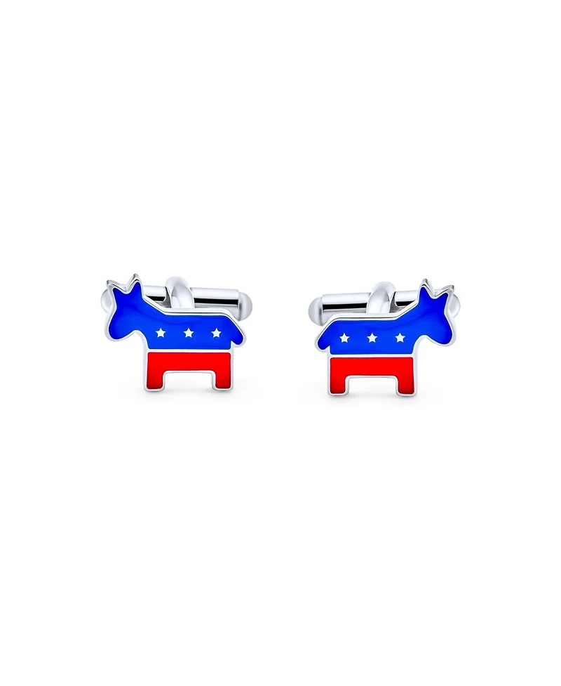 Bling Jewelry Patriotic American Usa Red White Blue Animal Donkey Shirt Cufflinks Symbol of Democrat Symbol Party Political Enamel Three Tone Stainles