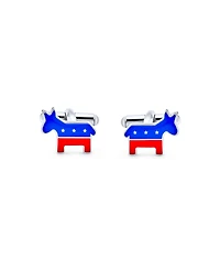 Bling Jewelry Patriotic American Usa Red White Blue Animal Donkey Shirt Cufflinks Symbol of Democrat Symbol Party Political Enamel Three Tone Stainles