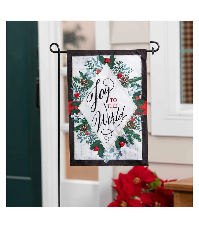 Evergreen Garden Flag Joy to the World Linen Double Sided Indoor Outdoor Decor 18" x 12.5"