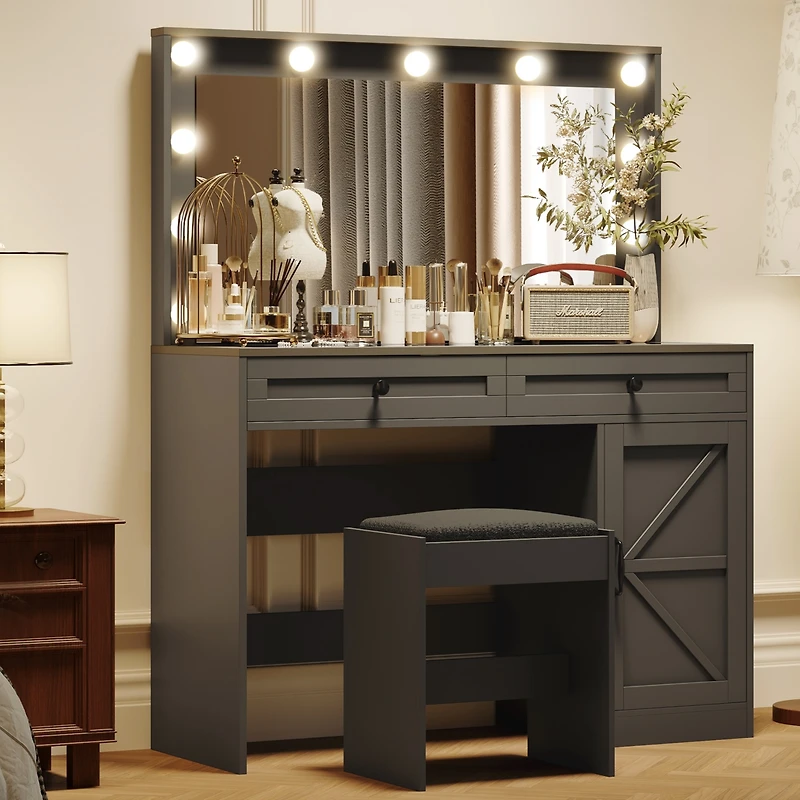 Streamdale Vanity Table with Large Mirror, Led Lights, and 3 Drawers