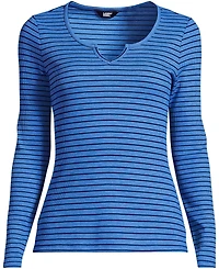 Lands' End Women's Lightweight Waffle Long Sleeve Notch Neck T-Shirt