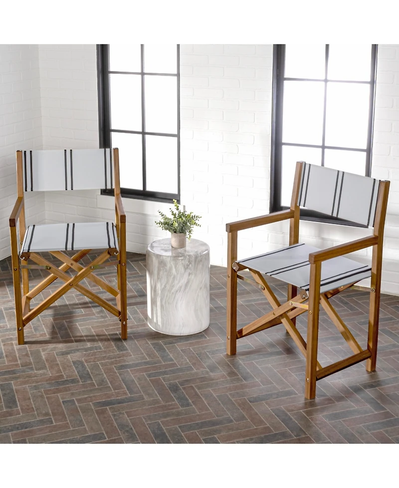 Jonathan Y Cukor Classic Vintage Outdoor Acacia Wood Folding Director Chair with Canvas Seat (Set of 2