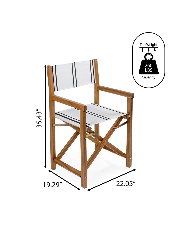 Jonathan Y Cukor Classic Vintage Outdoor Acacia Wood Folding Director Chair with Canvas Seat (Set of 2