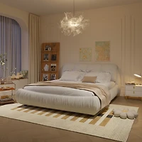 Streamdale King Upholstered Platform Bed with Oversized Backrest, Beige