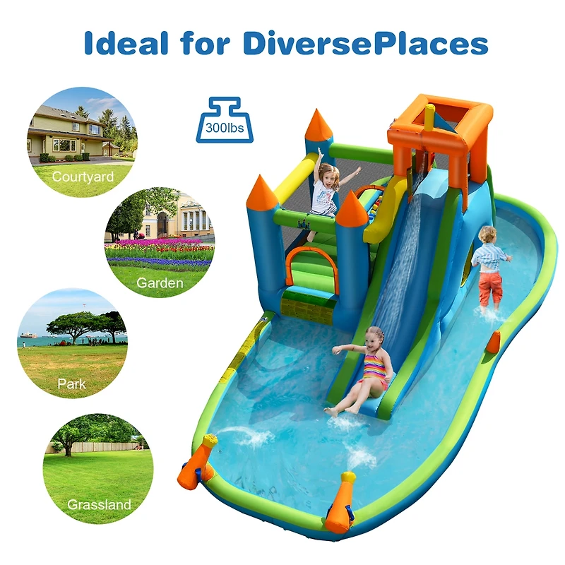 Bountech Inflatable Water Slide Kids Bounce House Splash Water Pool w/ Blower