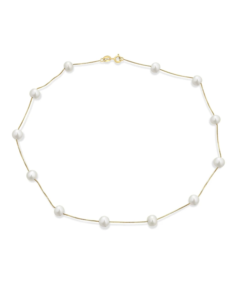 Bling Jewelry Tin Cup Freshwater Cultured Pearl Natural Stone Necklace Chain Station Yellow Gold Plated Sterling Silver 16 18 Inch