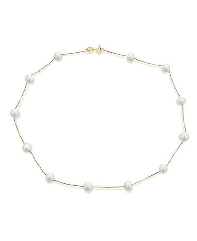 Bling Jewelry Tin Cup Freshwater Cultured Pearl Natural Stone Necklace Chain Station Yellow Gold Plated Sterling Silver 16 18 Inch