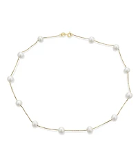 Bling Jewelry Tin Cup Freshwater Cultured Pearl Natural Stone Necklace Chain Station Yellow Gold Plated Sterling Silver 16 18 Inch