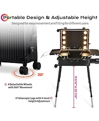 Byootique Rolling Makeup Case 24 Inch Led Lighted Mirror Cosmetic Travel Trolley