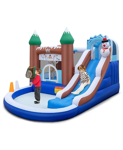 6-in-1 Winter Theme Snowman Inflatable Castle Kids Bounce House without Blower